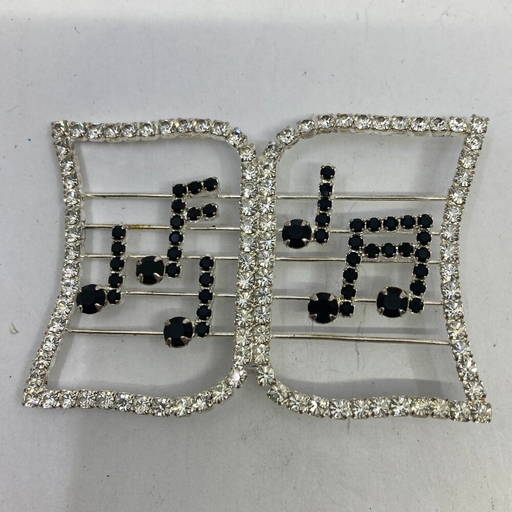 Vtg music book note rhinestone crystal brooch